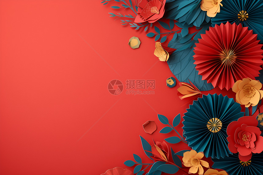 红花扇影图片