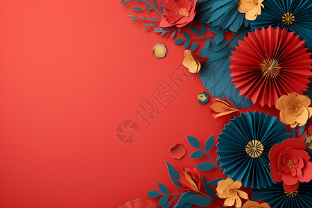 红花扇影背景图片