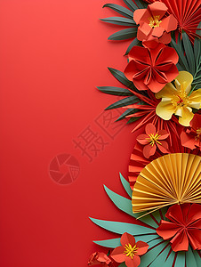 红花扇舞背景图片