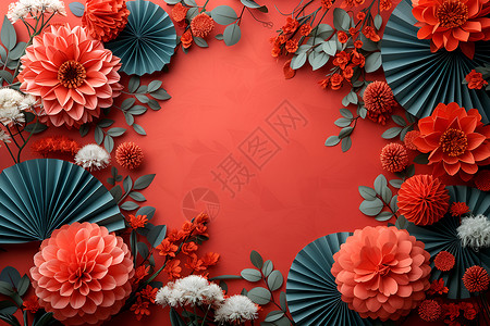 剪纸风装饰花朵美丽的折纸花朵背景插画