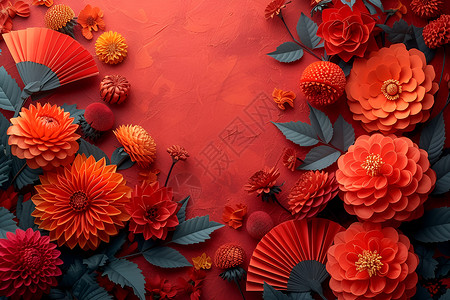 中国风折纸装饰中国风折纸花朵插画