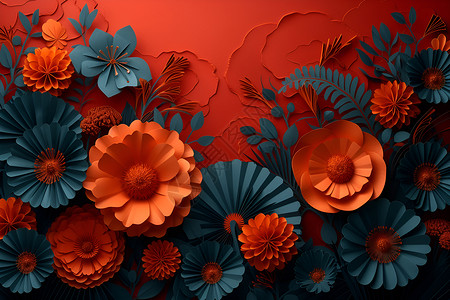 小清新纸花装饰彩色的纸花组合插画