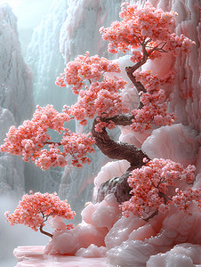 大树背景装饰粉色的松树装饰插画