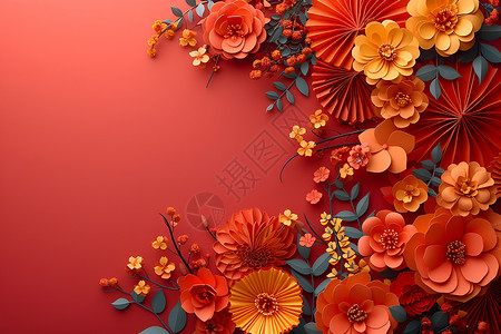 剪纸花卉背景背景图片