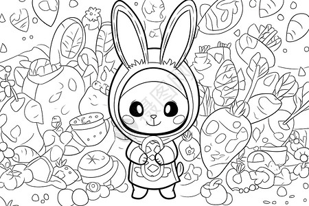 线稿涂鸦小兔子的线条涂鸦插画