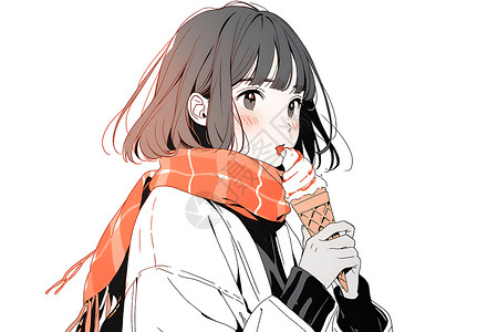 冬日吃冰淇淋的少女背景图片