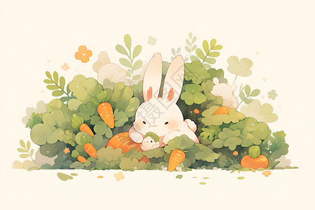 吃萝卜兔子兔子吃胡萝卜插画