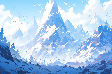 山脉壮丽的冬日美景背景图片
