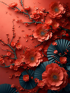 红色背景下的花朵背景图片