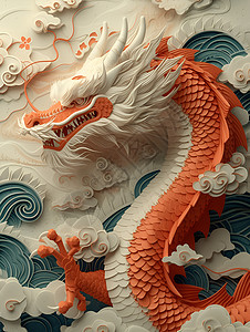 中国风雕刻龙东方巨龙插画