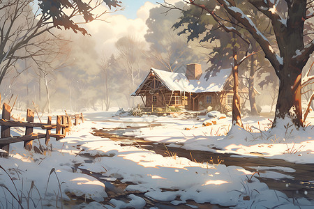 冬日乡间美景背景图片