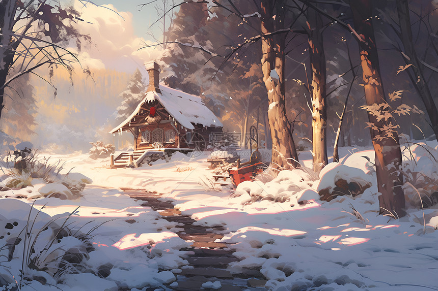 冬日的小木屋图片