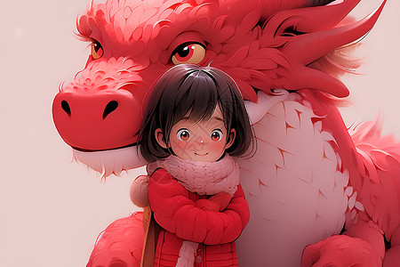 小女孩与红色的龙背景图片