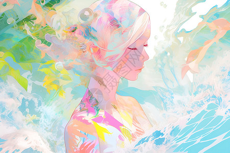 花丛中的波浪女神背景图片