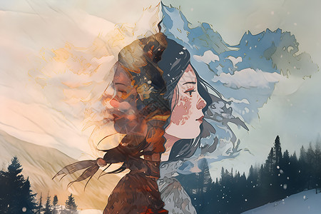 冰雪中的艺术女人幻境背景图片
