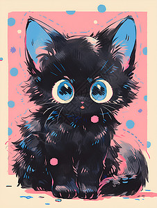 喜悦的黑色小猫背景图片