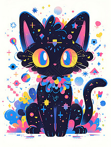 彩色涂鸦快乐黑猫背景图片