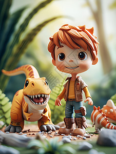 超帅男孩和恐龙玩具背景图片