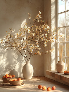 窗前的花瓶背景图片