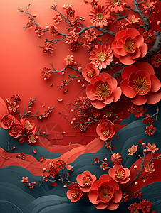 红色的花卉背景背景图片
