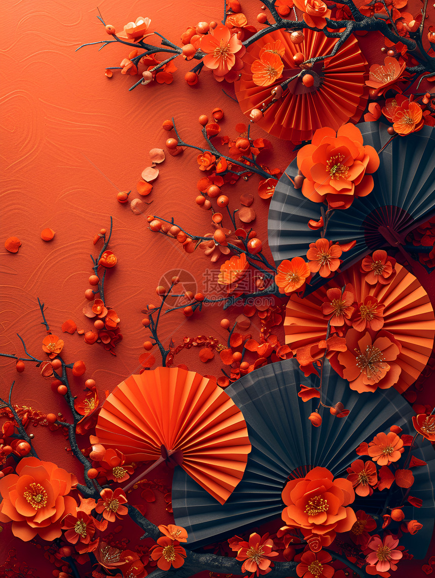 花团锦簇红色背景图片