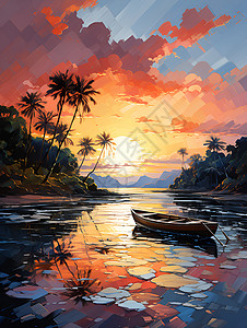夕阳下的河流风景背景图片