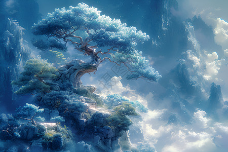 缥缈仙境中的神奇树背景图片