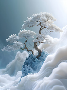 中国风仙境蓝色幻境树背景图片