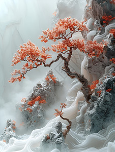 一棵唯美的红树背景图片