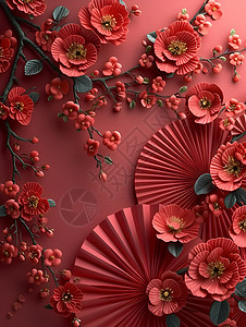 红色背景中折叠的花卉背景图片