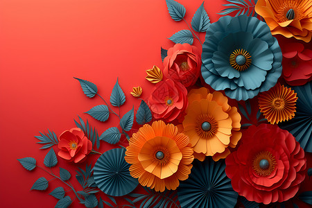 红色背景中的花朵装饰品背景图片