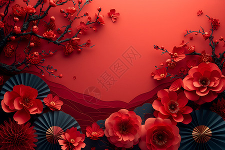 红色的树枝花朵背景图片