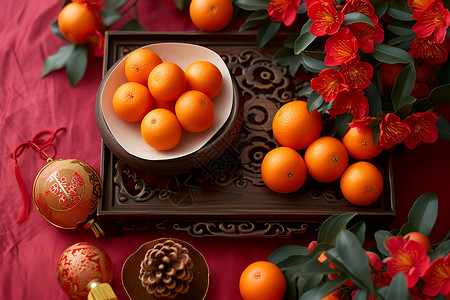 华丽橘子新年果盘高清图片