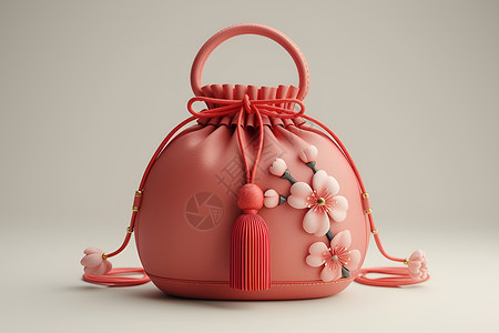 桃花粉粉色中国福袋设计图片