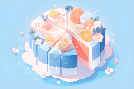 橙子柚子美味的水果蛋糕插画