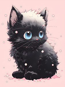 毛茸茸的耳朵黑色的小猫插画