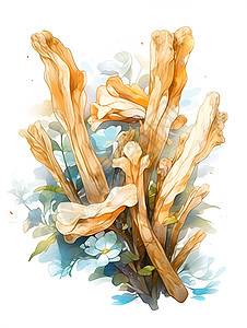 铃兰科花丛里的天麻插画