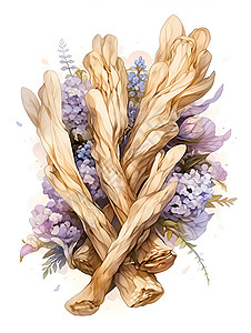 铃兰科鲜花环绕的天麻插画