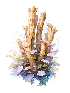 铃兰科紫花环绕的天麻插画