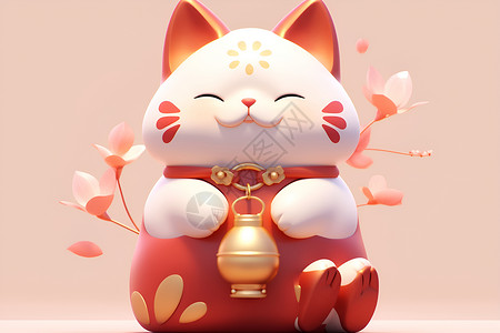 红铃铛猫可爱的招财猫插画