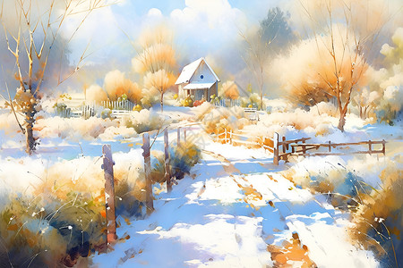 冬日牧场美景背景图片