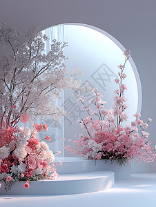 花卉展台窗台上的花瓶背景
