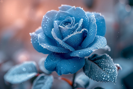 水滴玫瑰朦胧中的蓝色玫瑰插画