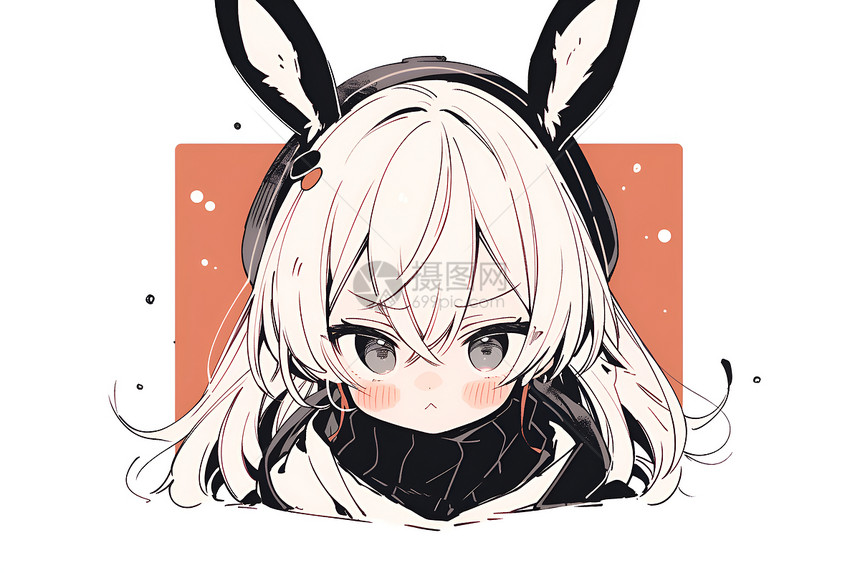 可爱的女孩戴着兔耳朵图片