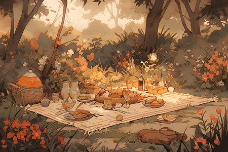 森林中的野餐背景图片