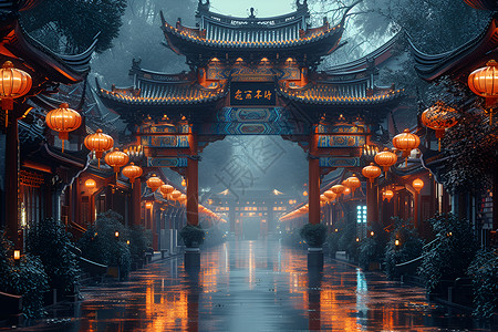 中式古代牌坊背景图片