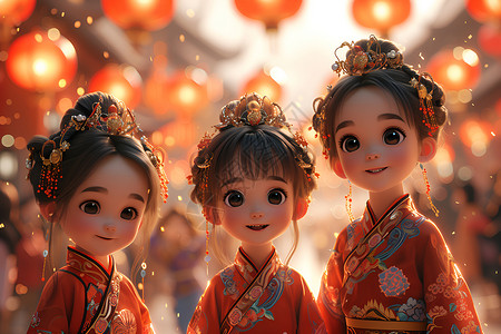 春节街上的小女孩背景图片