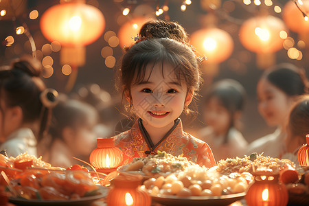 餐桌上的小女孩背景图片