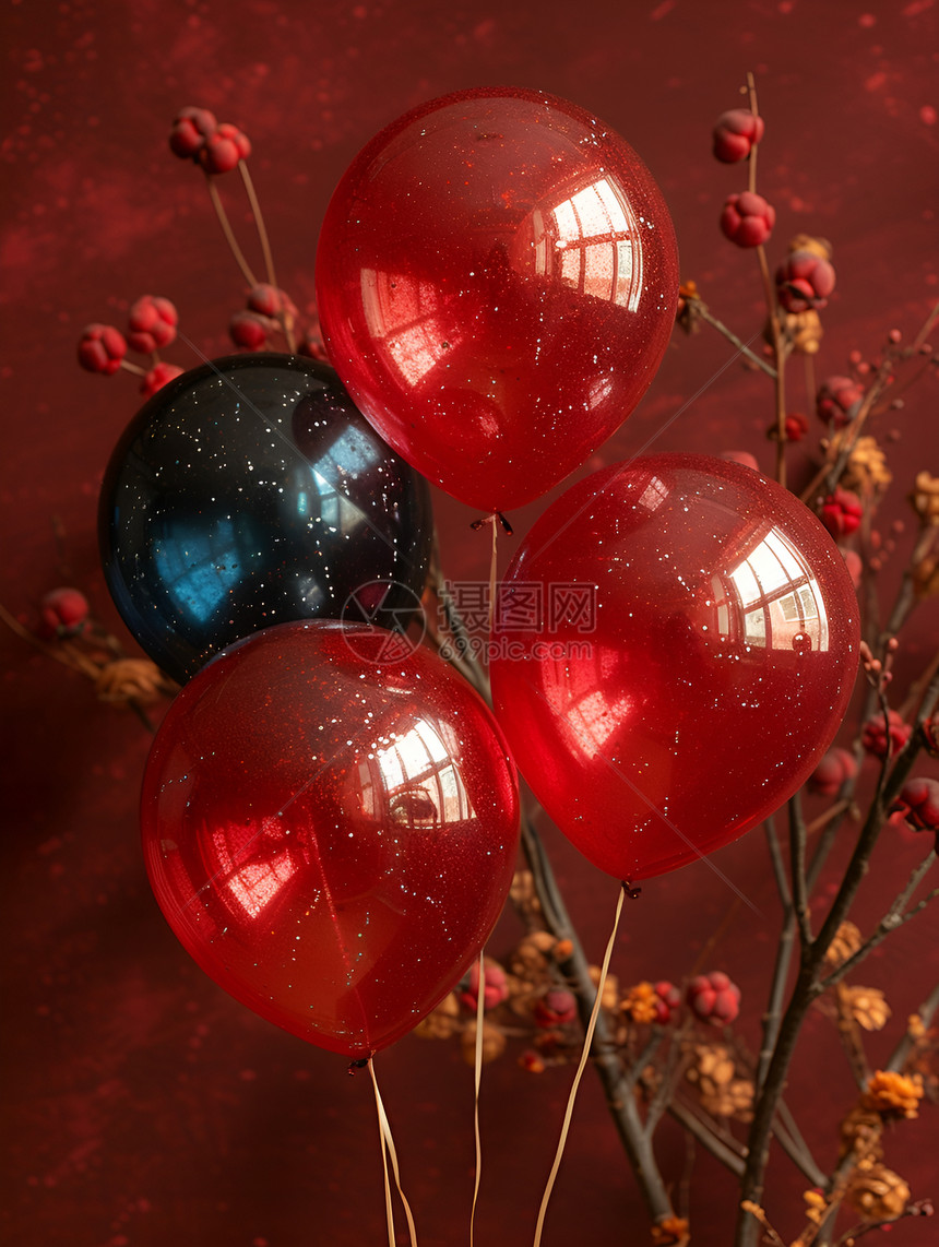 红色和黑色的气球图片