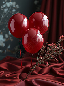 红色绸缎和红色的气球背景图片